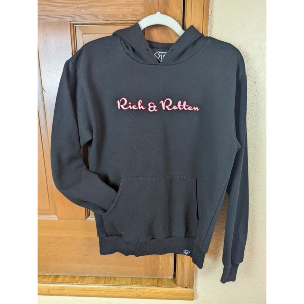 Rich & Rotten Script Logo Embroidered Pullover Hoodie Black Size XS